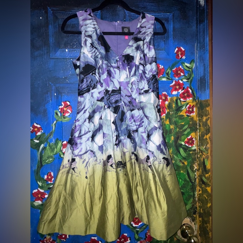 Vince Camuto Floral Purple and Green Women's Dress